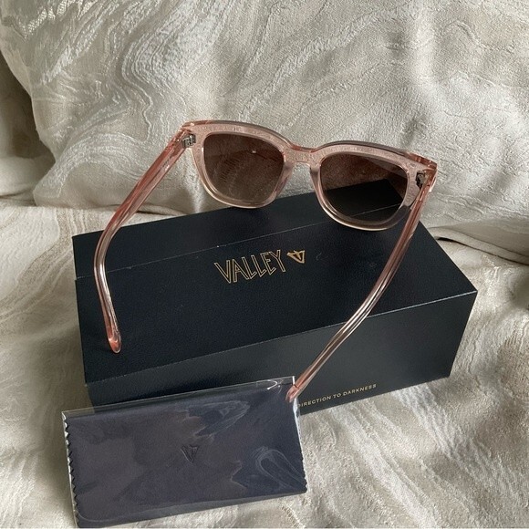 NEW Valley Eyewear Sunglasses BRAKE Crystal Pink w Rose Metal Trim Brown Lens